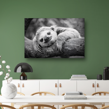 Slapende luiaard op tak canvas met baklijst