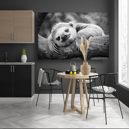 Slapende luiaard op tak canvas met baklijst