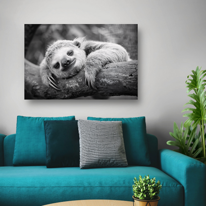 Slapende luiaard op tak canvas met baklijst