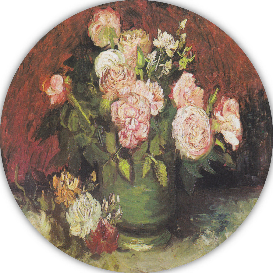 Schaal met Pioenrozen en Rozen - Vincent van Gogh forex muurcirkel