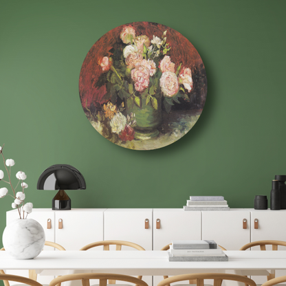 Schaal met Pioenrozen en Rozen - Vincent van Gogh aluminium muurcirkel
