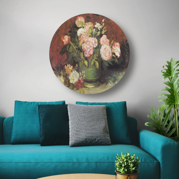 Schaal met Pioenrozen en Rozen - Vincent van Gogh aluminium muurcirkel