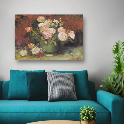Schaal met Pioenrozen en Rozen - Vincent van Gogh poster
