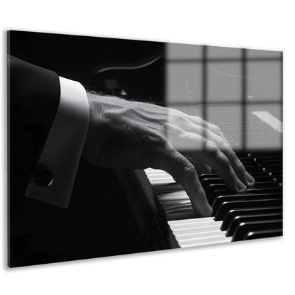 Hand speelt piano in zwart-wit foto acrylglas