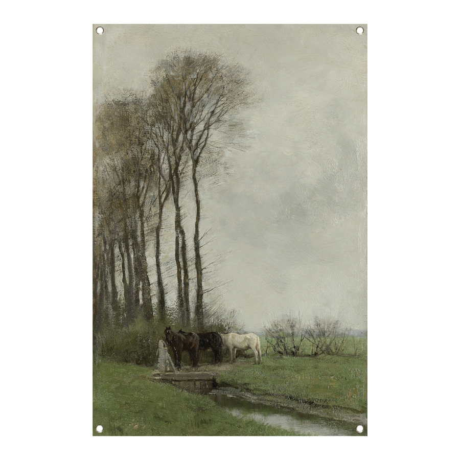 Paarden bij het hek - Anton Mauve tuinposter