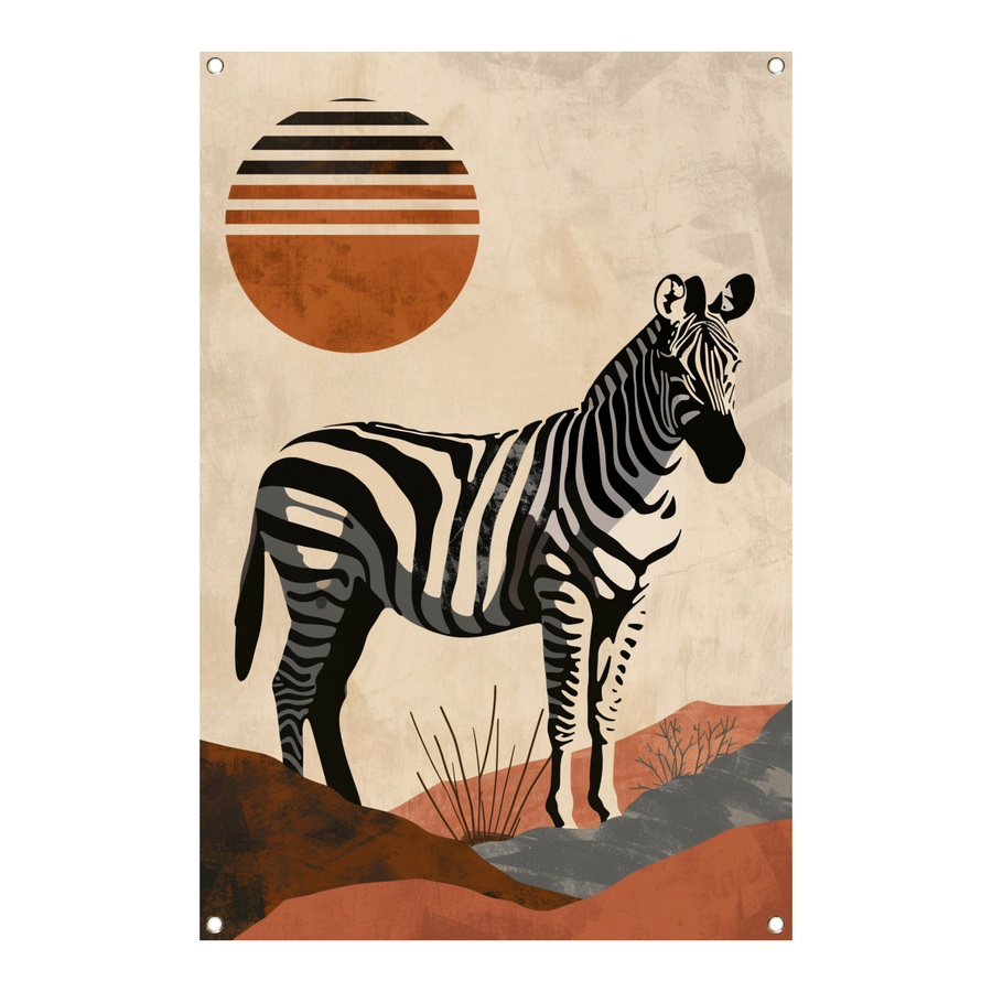 Zebra in de schaduw van een oranje zon tuinposter