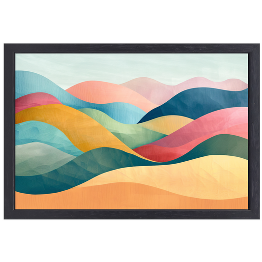 Golvende abstracte kunst met kleurrijke landschappen canvas met baklijst