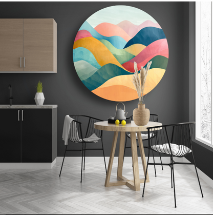 Golvende abstracte kunst met kleurrijke landschappen forex muurcirkel
