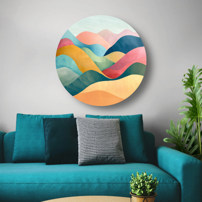 Golvende abstracte kunst met kleurrijke landschappen forex muurcirkel