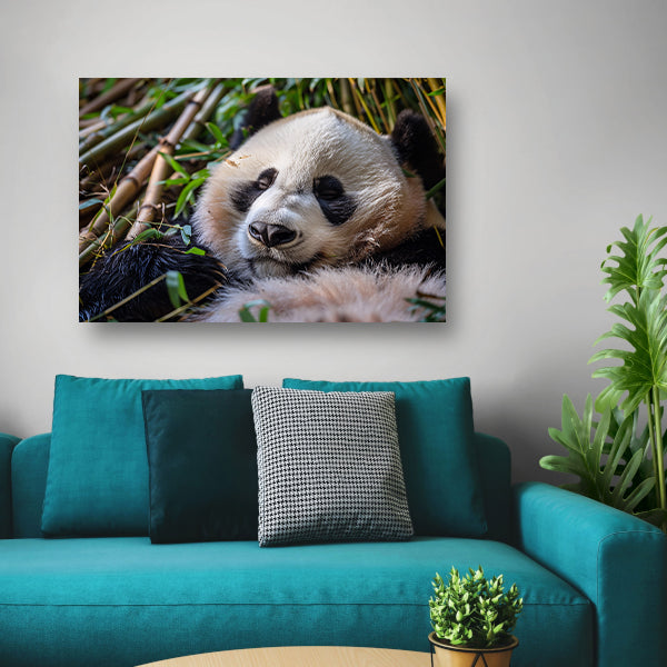 Slapende panda te midden van bamboe canvas