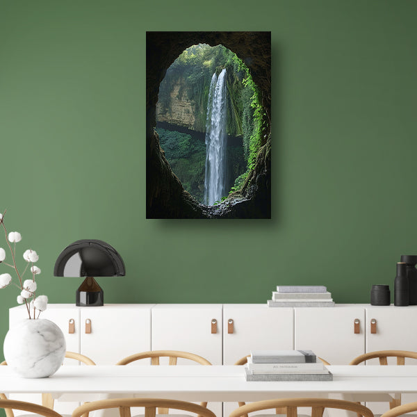 Waterval in een Groene Grot poster