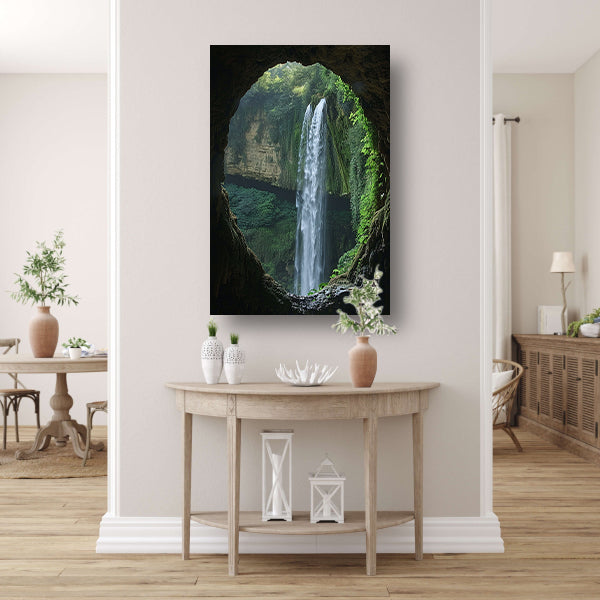 Waterval in een Groene Grot canvas