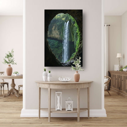 Waterval in een Groene Grot canvas