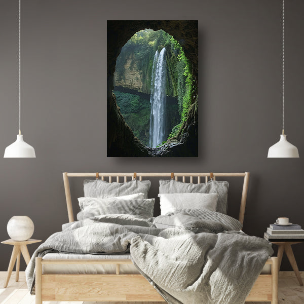 Waterval in een Groene Grot canvas