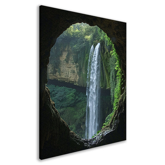 Waterval in een Groene Grot canvas