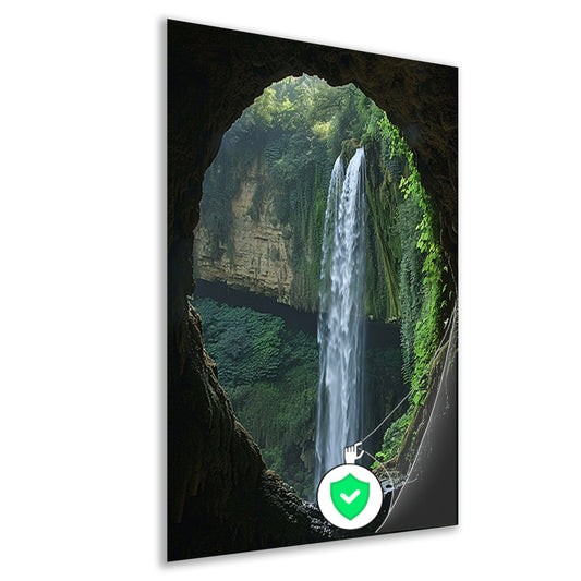 Waterval in een Groene Grot poster