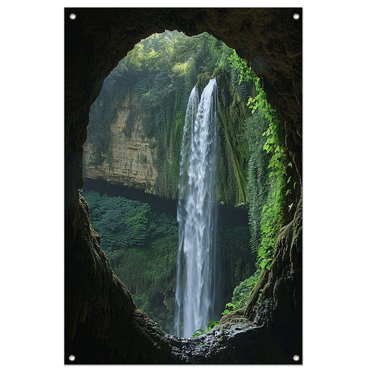 Waterval in een Groene Grot tuinposter