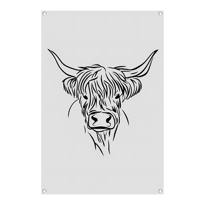 Minimalistische Schotse Hooglander in Zwart-Wit tuinposter
