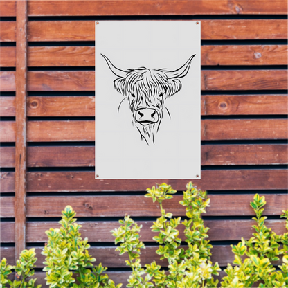 Minimalistische Schotse Hooglander in Zwart-Wit tuinposter