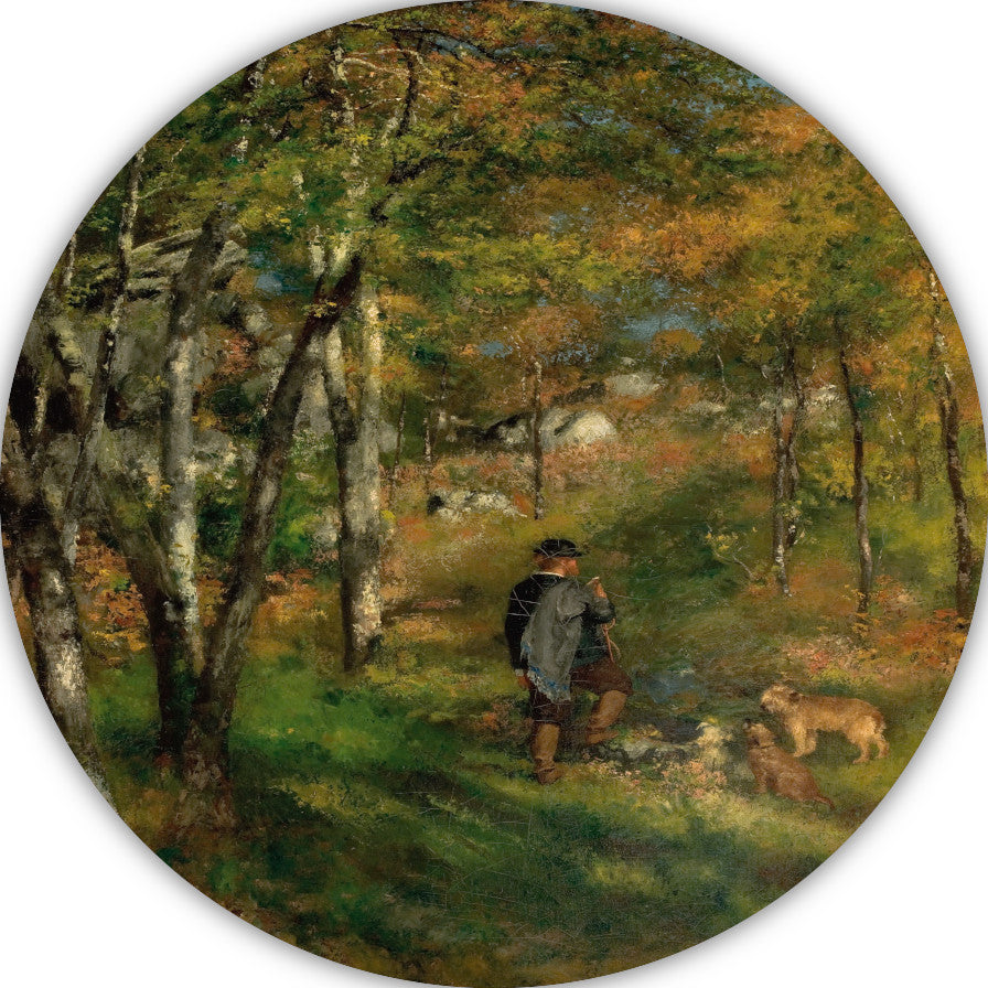 Jules Le Coeur en zijn honden in het bos van Fontainebleau - Pierre-Auguste Renoir forex muurcirkel