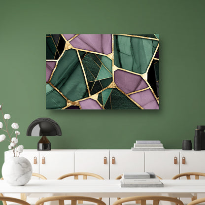 Abstracte kunst met gouden en groene accenten poster