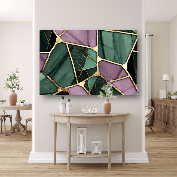 Abstracte kunst met gouden en groene accenten poster
