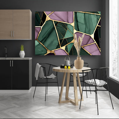 Abstracte kunst met gouden en groene accenten poster