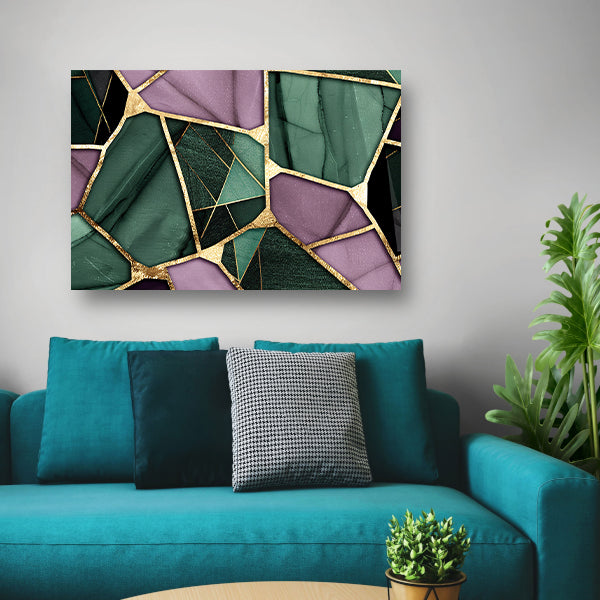 Abstracte kunst met gouden en groene accenten poster