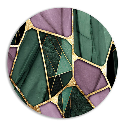 Abstracte kunst met gouden en groene accenten aluminium muurcirkel
