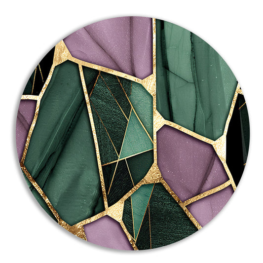 Abstracte kunst met gouden en groene accenten aluminium muurcirkel
