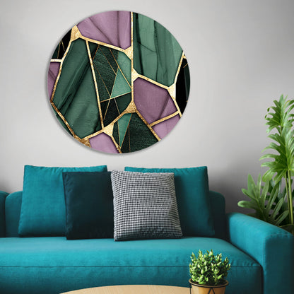 Abstracte kunst met gouden en groene accenten aluminium muurcirkel