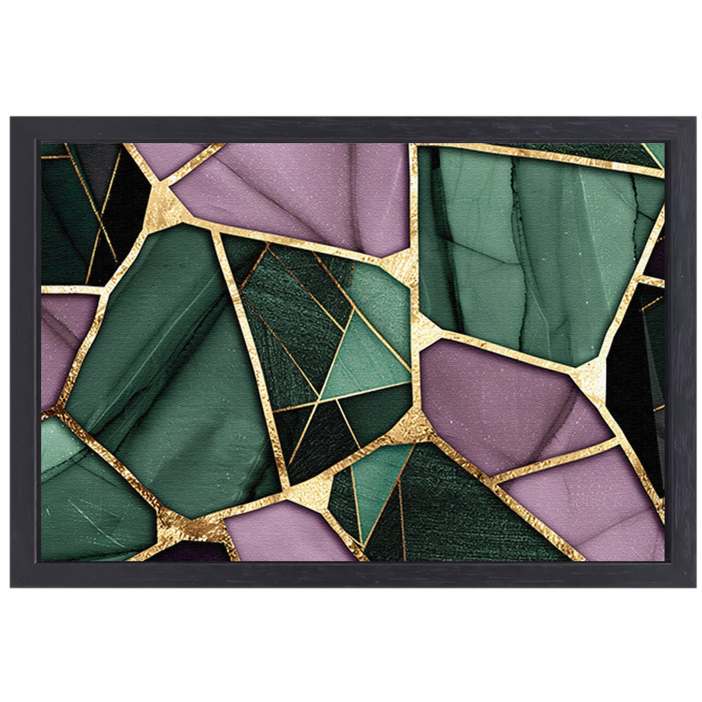 Abstracte kunst met gouden en groene accenten canvas met baklijst