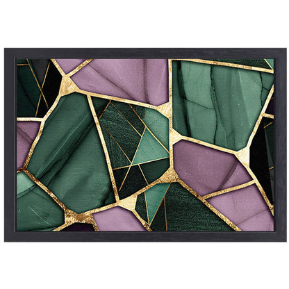 Abstracte kunst met gouden en groene accenten canvas met baklijst
