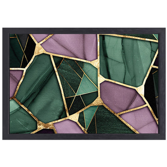 Abstracte kunst met gouden en groene accenten canvas met baklijst