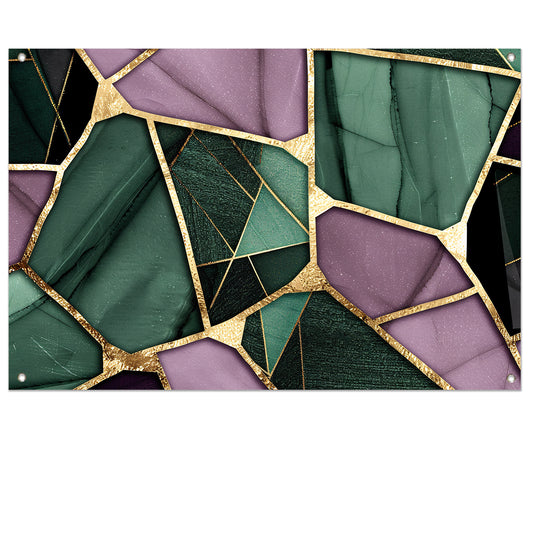 Abstracte kunst met gouden en groene accenten tuinposter