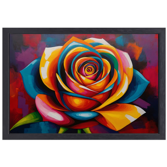 Kleurrijke Abstracte Roos in Levendige Tinten canvas met baklijst