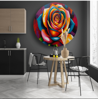 Kleurrijke Abstracte Roos in Levendige Tinten aluminium muurcirkel
