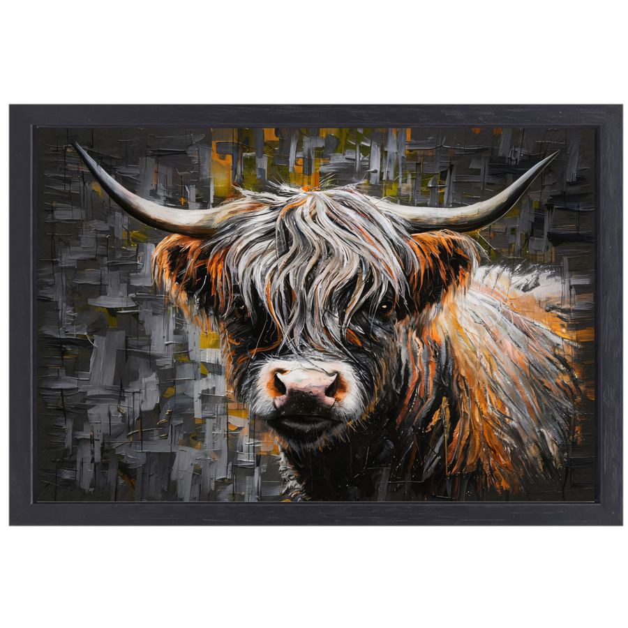 Expressieve Blik van een Kleurrijke Schotse hooglander canvas met baklijst
