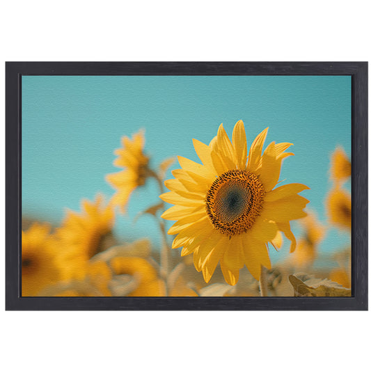 Veld vol zonnebloemen onder helderblauwe hemel canvas met baklijst