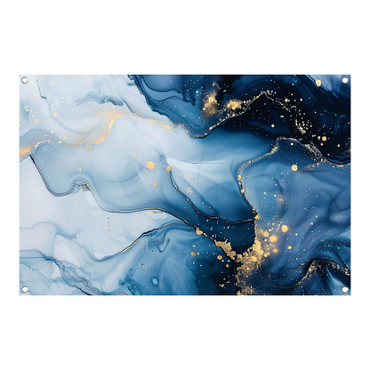 Luxe Blauw en Gouden Marmer Abstractie tuinposter