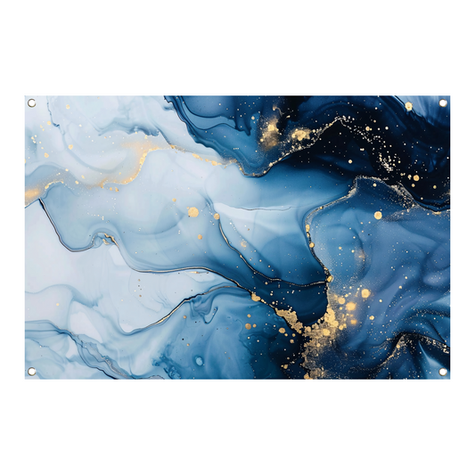 Luxe Blauw en Gouden Marmer Abstractie tuinposter