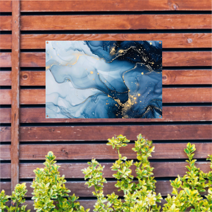 Luxe Blauw en Gouden Marmer Abstractie tuinposter