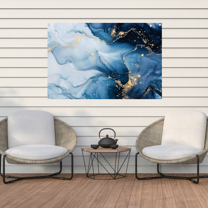 Luxe Blauw en Gouden Marmer Abstractie tuinposter