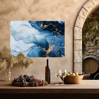 Luxe Blauw en Gouden Marmer Abstractie tuinposter