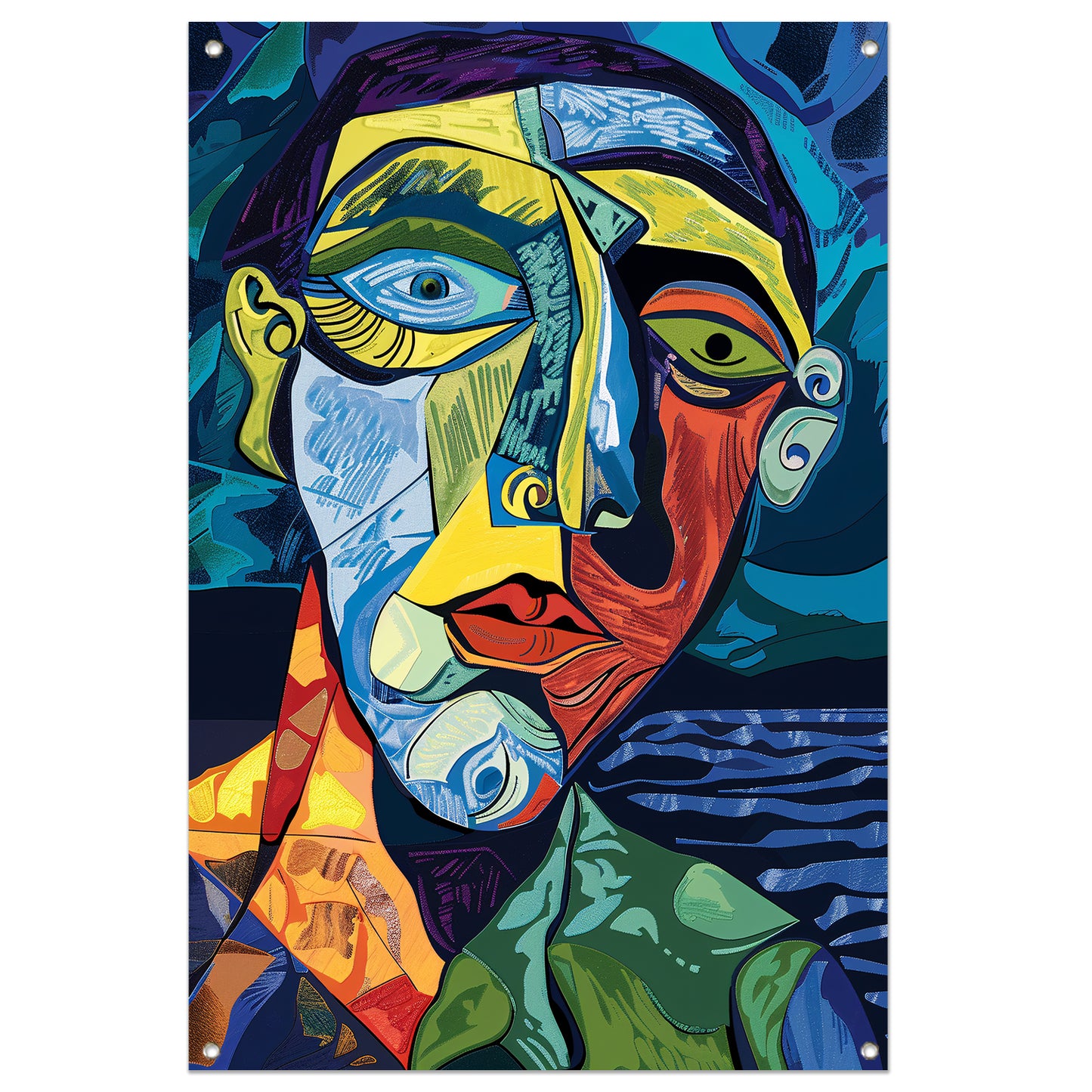 Abstract portret in kubistische stijl tuinposter