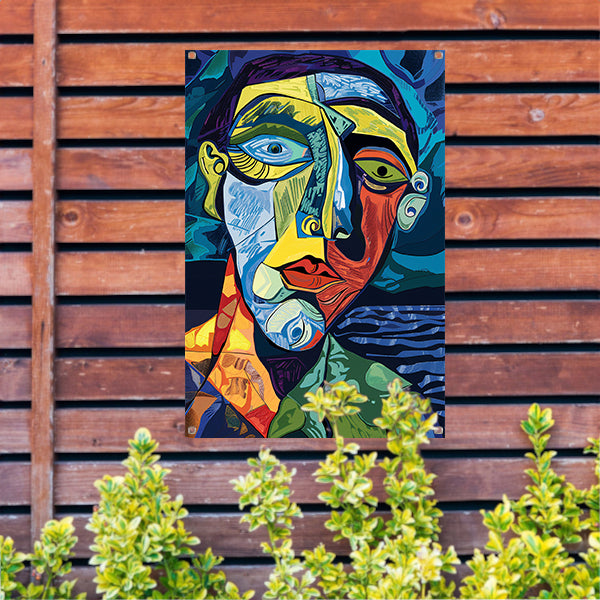 Abstract portret in kubistische stijl tuinposter