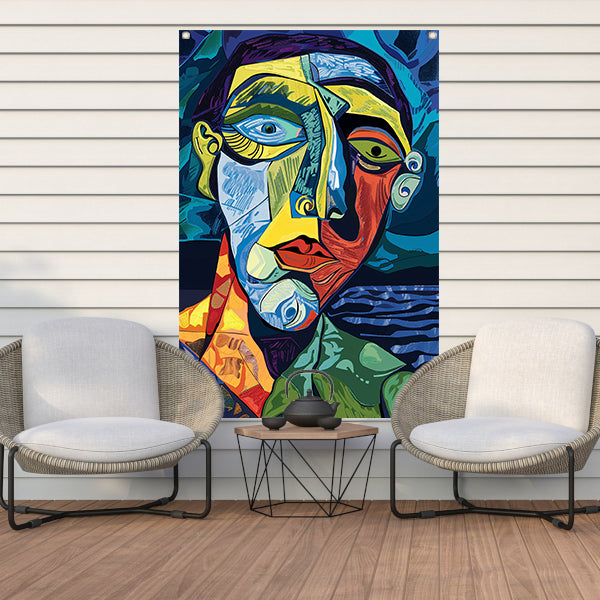 Abstract portret in kubistische stijl tuinposter