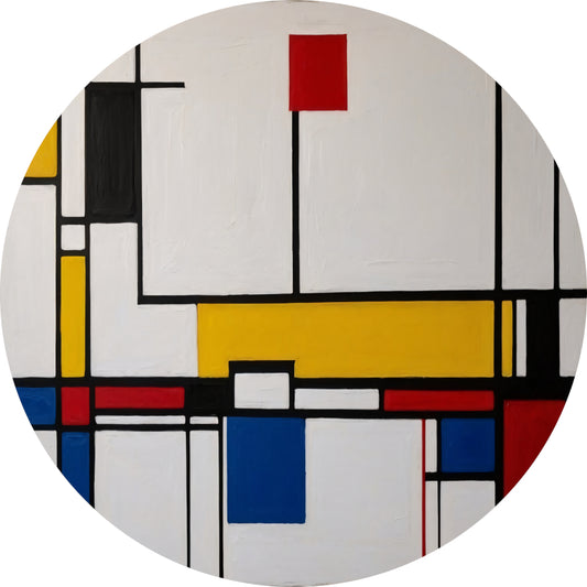 Balans van kleur en vorm in abstractie aluminium muurcirkel
