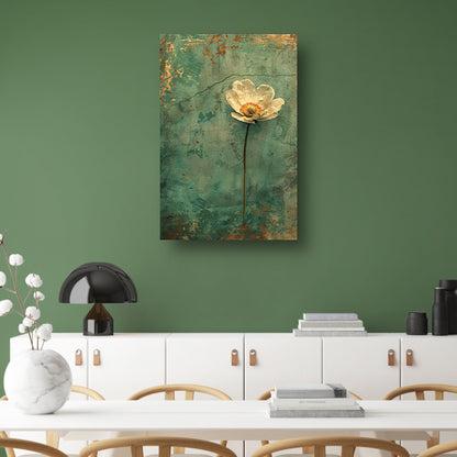 Delicate witte bloem op verweerde achtergrond poster