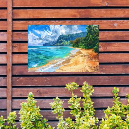 Impressionistisch Strand met Bergen tuinposter